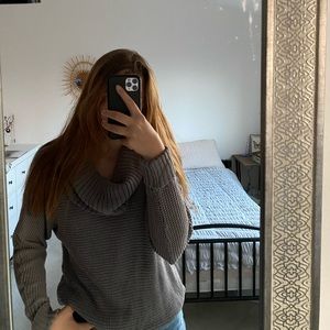 fall sweater with built-in scarf